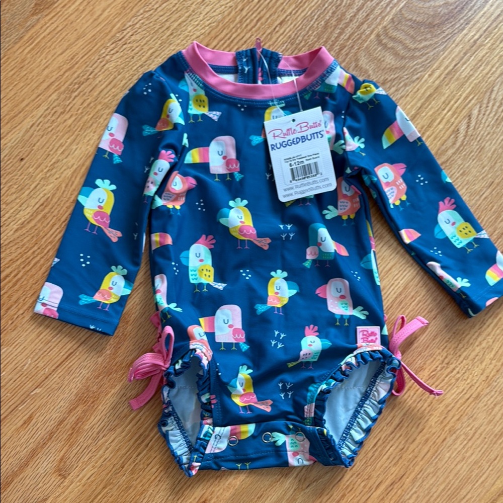 Ruffle Butts Blue and Pink Kids Swim One Piece
